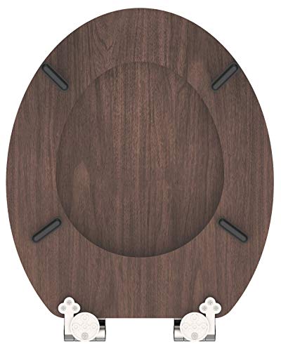 SCHÜTTE - Asiento de inodoro con núcleo de madera MDF, con descenso automático, apto para todos los inodoros habituales, asiento y tapa en imitación de madera