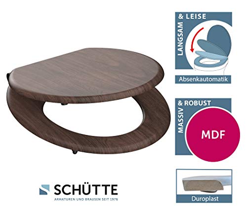 SCHÜTTE - Asiento de inodoro con núcleo de madera MDF, con descenso automático, apto para todos los inodoros habituales, asiento y tapa en imitación de madera