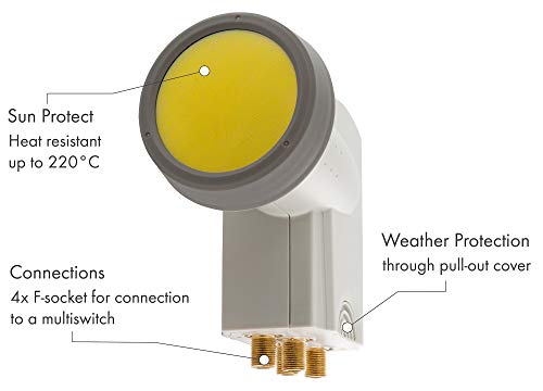 SCHWAIGER -395- Quattro LNB con protección solar | para multiinterruptores | tapa de LNB extremadamente resistente al calor | multialimentación adecuada con protección climática y contactos dorados