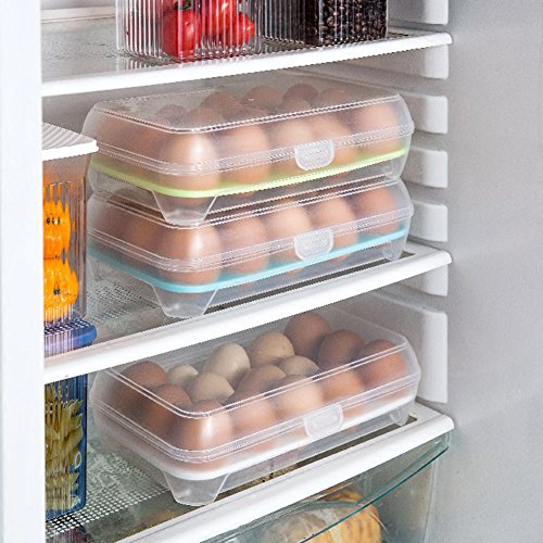 Scrox 1x Huevera plastico Gran Capacidad Estuche Transparente con Tapa Cajas de almacenaje plastico Cocina Envases para Alimentos Huevera frigorifico (Azul)