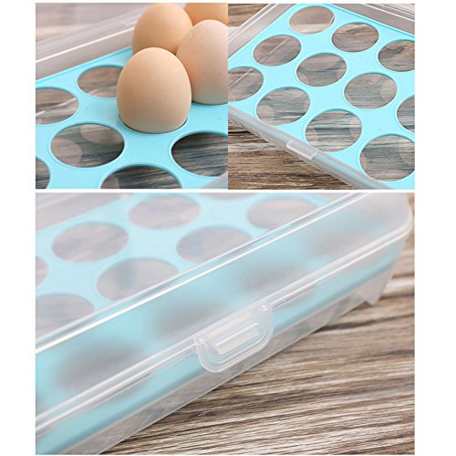 Scrox 1x Huevera plastico Gran Capacidad Estuche Transparente con Tapa Cajas de almacenaje plastico Cocina Envases para Alimentos Huevera frigorifico (Azul)