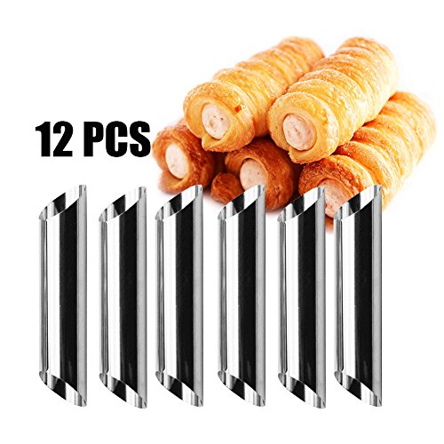 Sdkmah9 12 unidades de tubos de acero inoxidable con forma de cannoli, molde de rollo de crema, revestimiento antiadherente, forma diagonal – 12,7 cm