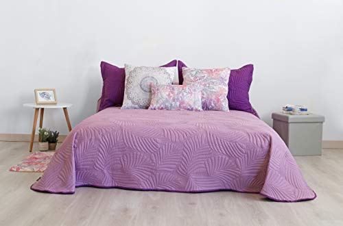 Secaneta Stilia, Colcha Bouti Reversible Bicolor Ultrasonic Efecto 3D Para Primavera Verano, (Morado/Malva, 250X270 Cm/Cama 150), 250 X 270 Cm