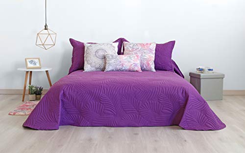 Secaneta Stilia, Colcha Bouti Reversible Bicolor Ultrasonic Efecto 3D Para Primavera Verano, (Morado/Malva, 250X270 Cm/Cama 150), 250 X 270 Cm