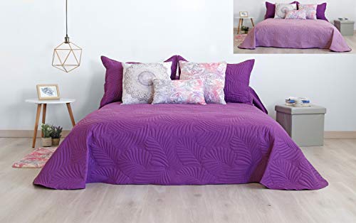 Secaneta Stilia, Colcha Bouti Reversible Bicolor Ultrasonic Efecto 3D Para Primavera Verano, (Morado/Malva, 250X270 Cm/Cama 150), 250 X 270 Cm