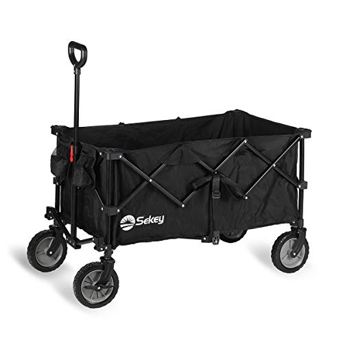 Sekey Carro Plegable con Frenos de Acero, Carro de Mano Carrito Playa Carro Transporte para Jardín,carreta de Playa, Negro