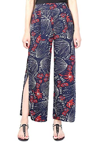 Señoras Pantalones Modernos De Yoga Impreso con Elástico Tenedor Dibujos Abierto Piernas Anchas Pantalones Pantalones Largos Sueltos Palazzo (Color : Blau-Rot, Size : M)