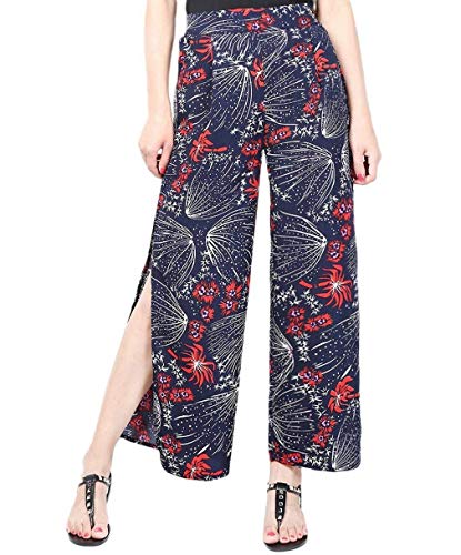 Señoras Pantalones Modernos De Yoga Impreso con Elástico Tenedor Dibujos Abierto Piernas Anchas Pantalones Pantalones Largos Sueltos Palazzo (Color : Blau-Rot, Size : M)