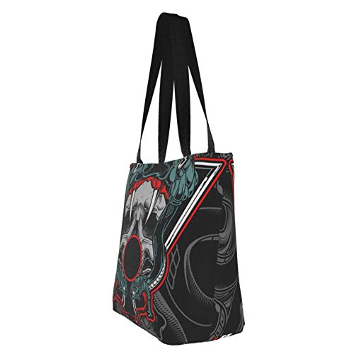 Serpiente con calavera Bolsas de tela reutilizables para compras de comestibles, Bolsas de moda para manualidades, Diseños creativos