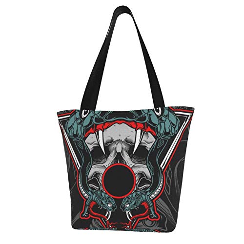 Serpiente con calavera Bolsas de tela reutilizables para compras de comestibles, Bolsas de moda para manualidades, Diseños creativos