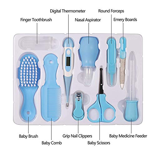 Set para Cuidado del Bebé, Conveniente Bebé Kit, Bebé Kit de Cuidado Diario, Kit de Aseo Nail Clipper Tijeras Cepillo de Pelo Peine Manicura Termómetro,10 Piezas.