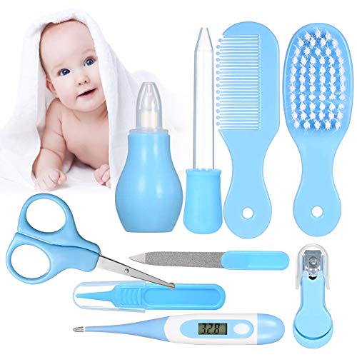 Set para Cuidado del Bebé, Conveniente Bebé Kit, Bebé Kit de Cuidado Diario, Kit de Aseo Nail Clipper Tijeras Cepillo de Pelo Peine Manicura Termómetro,10 Piezas.