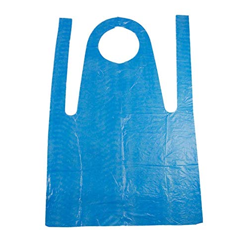 ShineBlue 100 delantales desechables impermeables de polietileno de 110 cm x 65 cm, adultos niños gruesos, duraderos para cocinar, limpiar, dibujar, barbacoa eficazmente evitar manchas