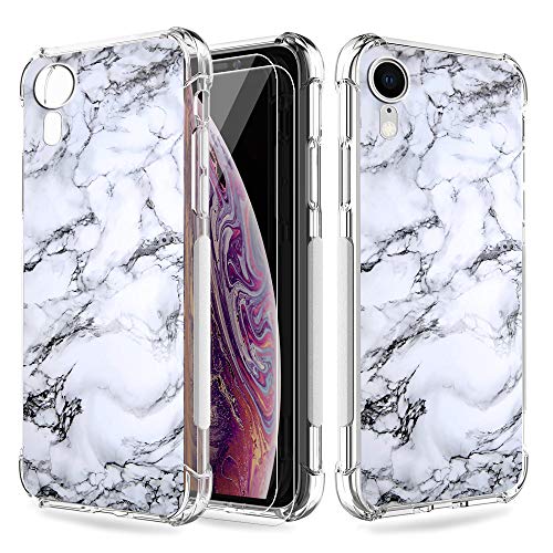 shumei Funda iPhone XR con Protectores de 2 Pantalla, Carcasa Trasera Protectora Transparente y Suave de TPU a Prueba de Golpes Case iPhone XR 6.1 Pulgada Funda para teléfono móvil (Mármol)