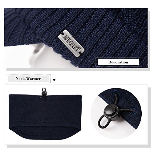 Siggi - Comhats - Conjunto de gorro y bufanda, gorro de punto con visera, de lana, para el invierno, bufanda, de forro polar, braga de cuello, para hombres Azul 69311_Azul Marino M