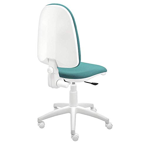 Silla giratoria Blanca de Oficina y Escritorio, Modelo Torino, diseño 100% Blanco ergonómico con Contacto Permanente (Turquesa)