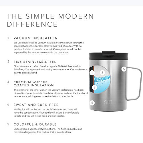 Simple Modern Scout 350mL Termo Taza Vaso Termico de Viaje Café para Llevar Acero Inoxidable Tapa Prueba de Fugas Botella Agua Regalos Originales para Mujer u Hombre -Acero Inoxidable