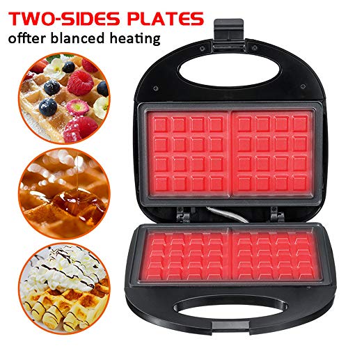 SJHP Wafflera eléctrica Antiadherente Belgian Waffle Hierro Snack-máquina del Fabricante sándwiches de Desayuno Compacto y portátil de 2 rebanadas Negro