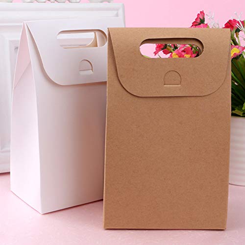 Skyoo 40 bolsas de papel kraft portátiles para pasteles, caramelos, panes, café, té color blanco y marrón Día de la Madre (20 piezas blanco + 20 piezas marrón)