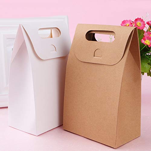 Skyoo 40 bolsas de papel kraft portátiles para pasteles, caramelos, panes, café, té color blanco y marrón Día de la Madre (20 piezas blanco + 20 piezas marrón)