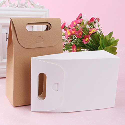 Skyoo 40 bolsas de papel kraft portátiles para pasteles, caramelos, panes, café, té color blanco y marrón Día de la Madre (20 piezas blanco + 20 piezas marrón)