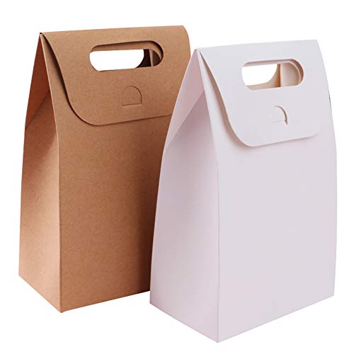 Skyoo 40 bolsas de papel kraft portátiles para pasteles, caramelos, panes, café, té color blanco y marrón Día de la Madre (20 piezas blanco + 20 piezas marrón)