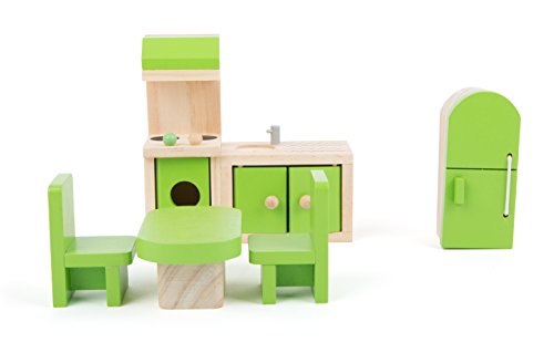 Small Foot 10873 casa de muñecas de Muebles de Madera, Incluye Frigorífico, Unidad de Cocina, Mesa y sillas, Apto para Doblar, Accesorio Ideal para muñecas para niños a Partir de 3 años