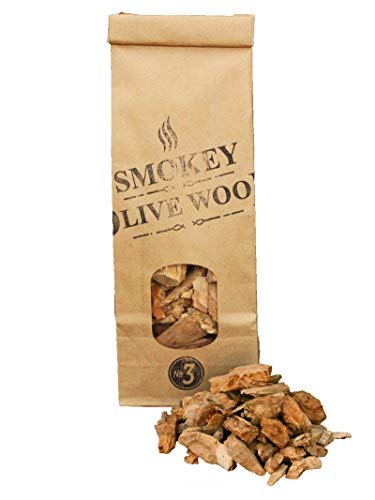 Smokey Olive Wood 3X 500mL selección de virutas de Madera para Barbacoa y ahumar, Olivo + Haya, Naranjo, Almendro