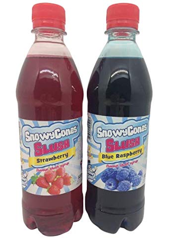 Snowycones, jarabe de lechuza, cachorro Slush Puppie, 2 x 500 ml de frambuesa azul y fresa (1 copa de palmera) para casa para hacer granizados, hielo triturado, hace 7 litros de salchicha