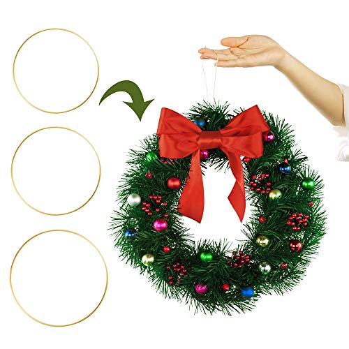 Sntieecr 6 Unidades de 3 Tamaños (20, 25, 30 cm) Grande de Metal Floral Corona de Aro de Macramé Oro Anillos de Aro Para Hacer Corona de Navidad, Decoración de Corona de Boda y Atrapasueños