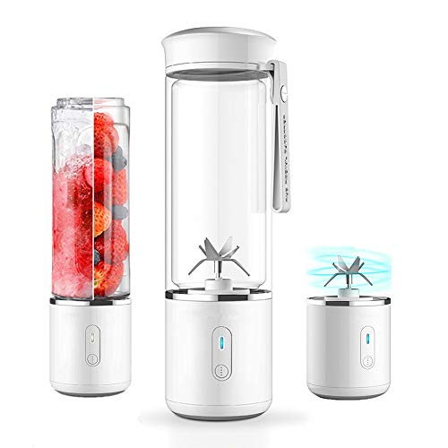 SOFIT Licuadora Portátil, Vidrio Mini Batidora Exprimidor Eléctrico Extractor de Vaso, Fruta, Verdura, Smoothies, Milkshake, Recargable con USB, Para Turismo, Deportes,Libre de BPA, 500ml (Blanco)