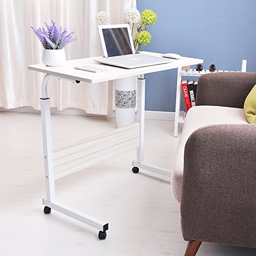 sogesfurniture Mesa Portátil Ordenador Ajustable con Ruedas, 80 * 40cm Sofá Mesa Mesas de Centro, con Ranura para Tableta, Arce Blanco 05#3-80MP-BH