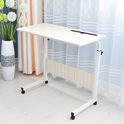 sogesfurniture Mesa Portátil Ordenador Ajustable con Ruedas, 80 * 40cm Sofá Mesa Mesas de Centro, con Ranura para Tableta, Arce Blanco 05#3-80MP-BH