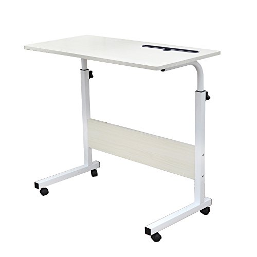 sogesfurniture Mesa Portátil Ordenador Ajustable con Ruedas, 80 * 40cm Sofá Mesa Mesas de Centro, con Ranura para Tableta, Arce Blanco 05#3-80MP-BH