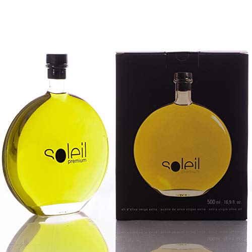 Soleil Premium Aceite de Oliva Virgen Extra Gourmet de Nueva Cosecha Temprana (2019/2020) en Botella de 500 ml de Diseño de alta Calidad con Estuche de Regalo.