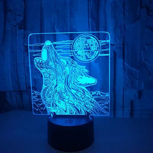 Solo 1 pieza Creative Wolf Head 3d NightTable Lamps para sala de estar 7 colores Decoloración Control remoto Touch Lámpara de escritorio Led