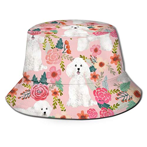 Sombrero de Cubo Unisexo Bichon Florals Fabric Cute Bichon Frise Dog Impreso Sombrilla Gorra de Pescador