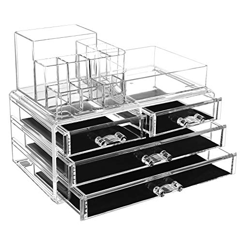 SONGMICS – Cajones organizadores acrílicos para Almacenamiento de cosméticos, 24 x 13,5 x 18,5 cm, 2 Niveles, 4 cajones Grandes