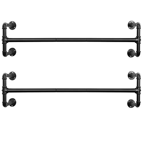 SONGMICS Perchero de Pared para Ropa, Juego de 2, Percha para Colgar Ropa Industrial, Ahorro de Espacio, 110 x 30 x 29,3 cm, Carga hasta 60 kg, Fácil Montaje, para Espacios Reducidos, Negro HSR64BK-02