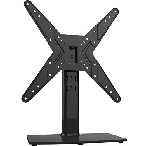 Soporte giratorio universal para TV de 21 a 47 pulgadas con giro de 90 grados, altura de 4 niveles ajustable, base de vidrio templado resistente, soporta hasta 45 kg, HT02B-002P