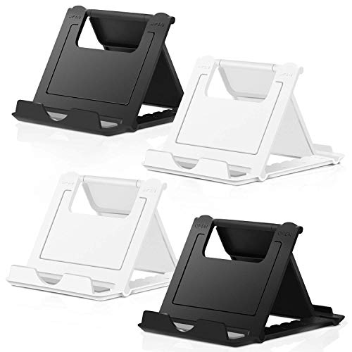 Soporte Móvil, [4 Unidades] Soporte Phone Ajustable & Plegable Dock Base Mesa para Teléfono Tableta Smartphones Compatible iPhone X 8 7 6 6s Plus SE, Blanco/Negro