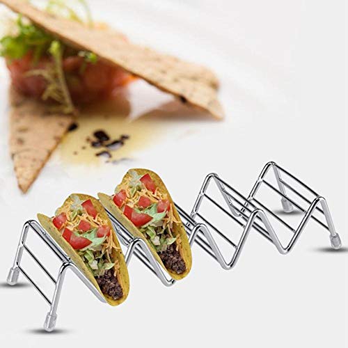 Soporte para pizza mexicana, 2 unidades, acero inoxidable, para restaurante, comida, catering, almacenamiento de 3 o 4 cáscaras de taco duro/suave, sándwiches y tortitas de perros calientes 4_grid