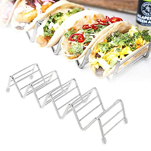 Soporte para pizza mexicana, 2 unidades, acero inoxidable, para restaurante, comida, catering, almacenamiento de 3 o 4 cáscaras de taco duro/suave, sándwiches y tortitas de perros calientes 4_grid