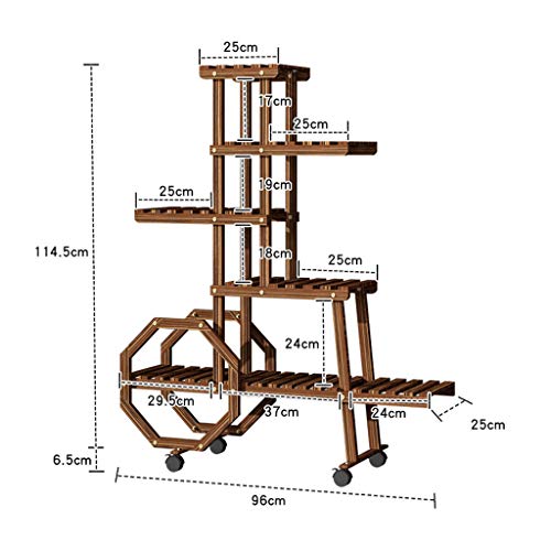 Soporte para Plantas De Madera Expositor Macetas Sala De Estar Balcón Estantes Altos Y Bajos Estante Multicapa Interior Y Exterior con Ruedas Forma De Carro De Mano