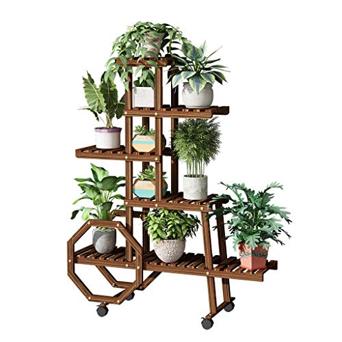 Soporte para Plantas De Madera Expositor Macetas Sala De Estar Balcón Estantes Altos Y Bajos Estante Multicapa Interior Y Exterior con Ruedas Forma De Carro De Mano