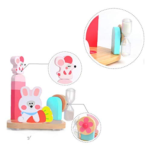 Sostenedor Del Soporte De Adorable Pasta De Dientes Cepillo De Dientes Con La Copa Y 3 Minutos De Reloj De Arena De Succión Base De Baño De Madera Encimera Soporte Para Niños Multicolor Conejo Estilo