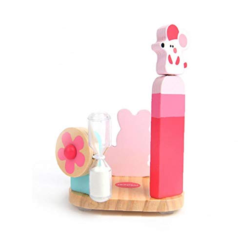 Sostenedor Del Soporte De Adorable Pasta De Dientes Cepillo De Dientes Con La Copa Y 3 Minutos De Reloj De Arena De Succión Base De Baño De Madera Encimera Soporte Para Niños Multicolor Conejo Estilo