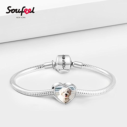 SOUFEEL Abalorio Charm Pulsera de Foto Personalizado Plata de Ley Navidad Cumpleaño y Aniversario para Madre Mujer Niña