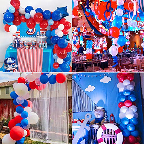 SPECOOL Globos Blancos y Azules Rojos Azul Claro Globo Kit de Guirnalda 100 Globos Arco de 16 Pies Raya Cinta 2 Piezas Herramienta para Cumpleaños Graduaciones Superhéroe Decoración de Fiesta Temática