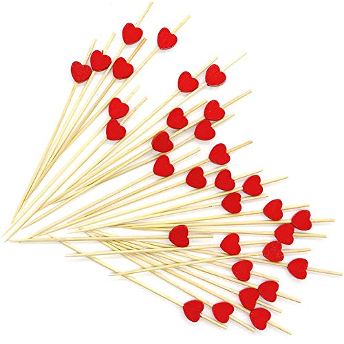 Splendid 100 Piezas Palillos para CóCteles, Brochetas De CóCtel De CorazóN Rojo 12cm, para Comida Decorada, Copa de Cóctel, Fiesta de Cumpleaños de Carnaval, Fiesta de Cumpleaños Infantil